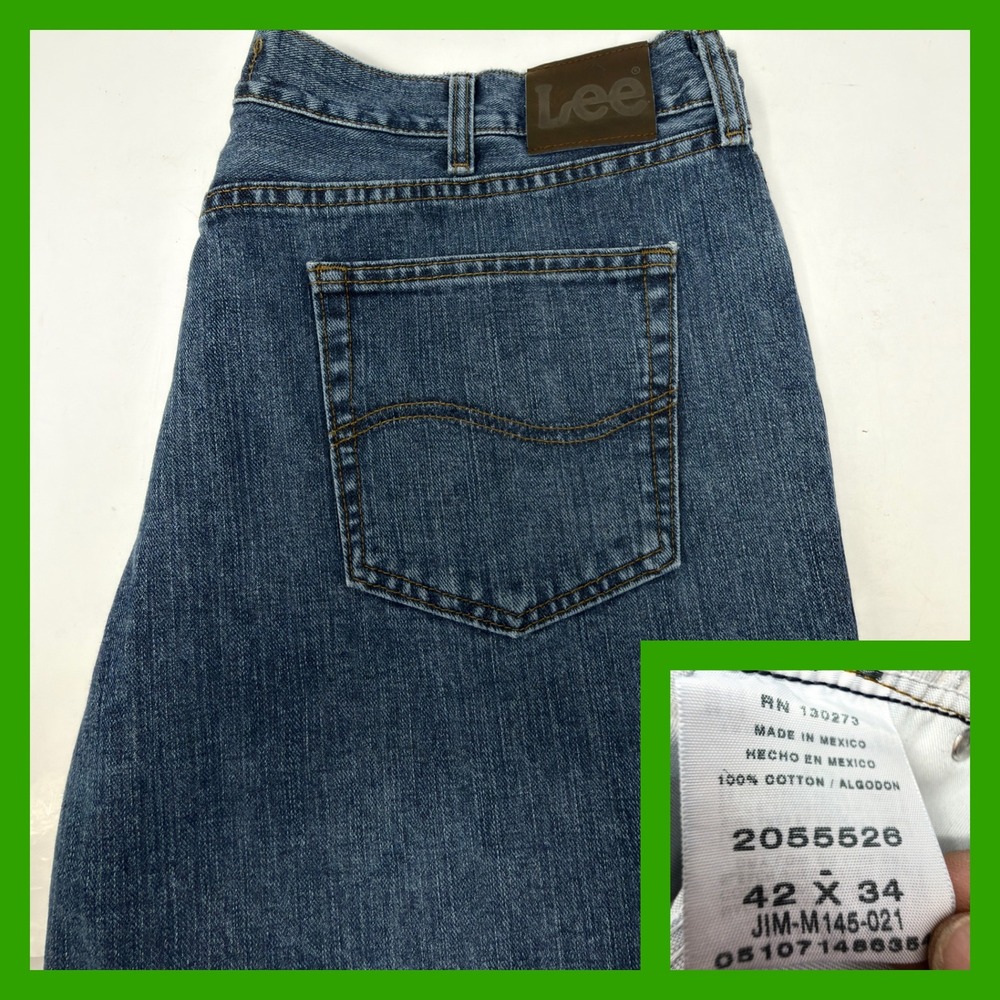 Lee Relaxed Fit Straight Leg Jeans Mens 42x34 Blue 100% Cotton Denim 2055526